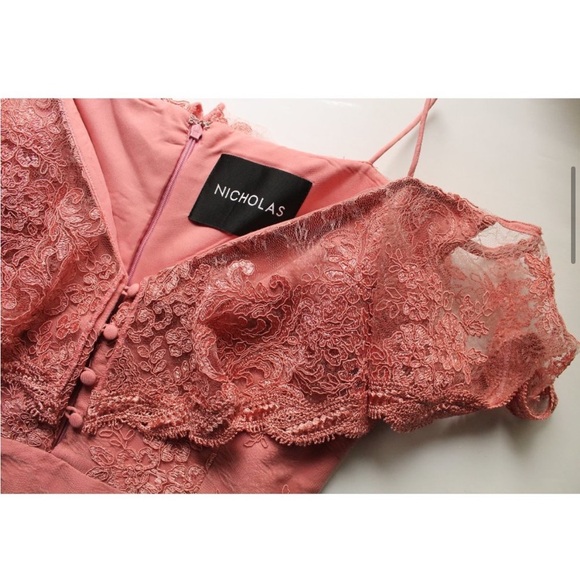NICHOLAS Octavia Lace Pencil Midi Dress in Blush Pink / US 8 / Wedding - Picture 10 of 16